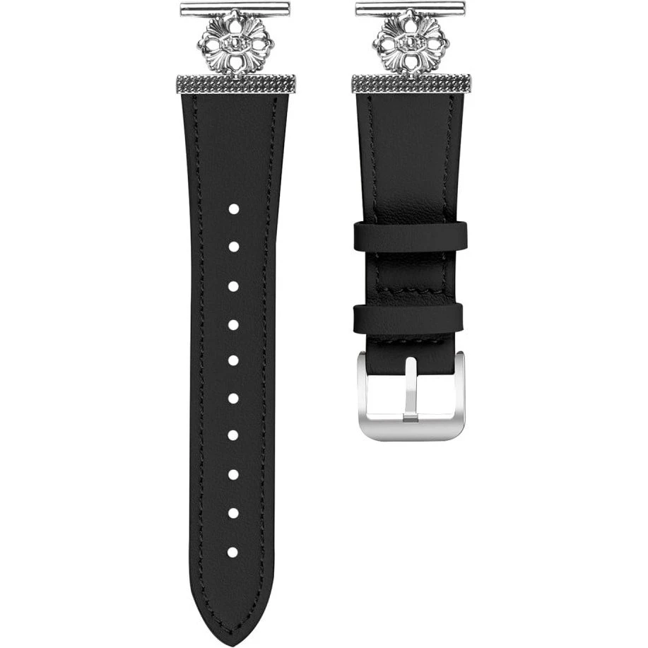 Garmin Vivomove Sport / Venu 2 Plus Urrem i sort læder med blomster