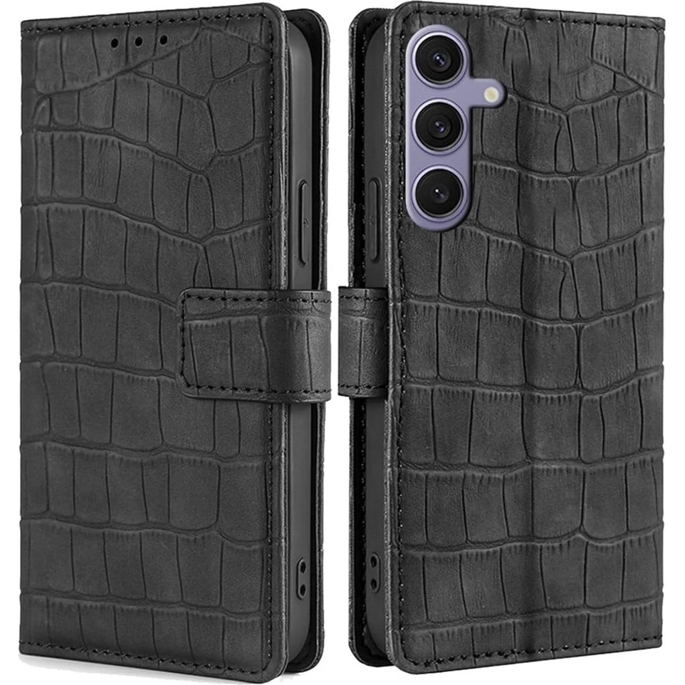 Samsung Galaxy S24 Plus Læderetui med Krokodillemønster - Sort