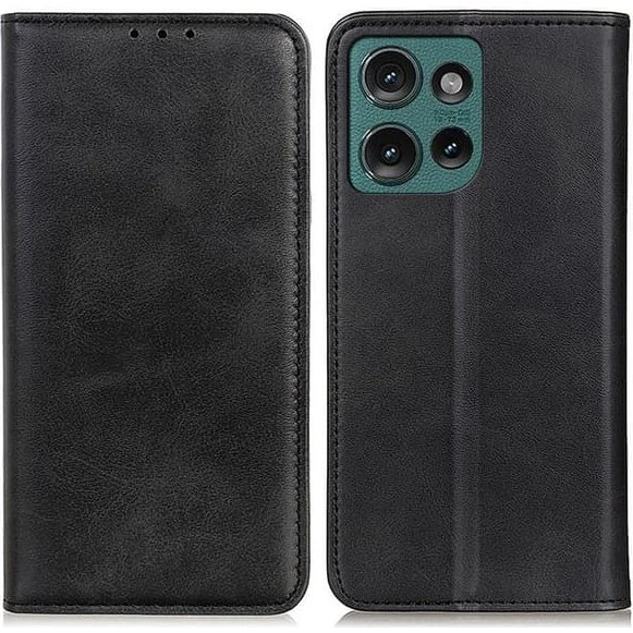 Motorola Edge 50 Flip etui i ægte læder med pung - Sort