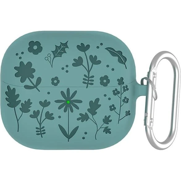 Samsung Galaxy Buds3/Pro Silikoneetui med Blomstermønster - Mørkegrøn