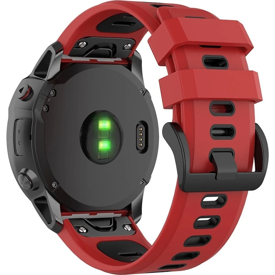 KALEBOL QuickFit Silikone Rem til Garmin Fenix 7S - Rød/Sort