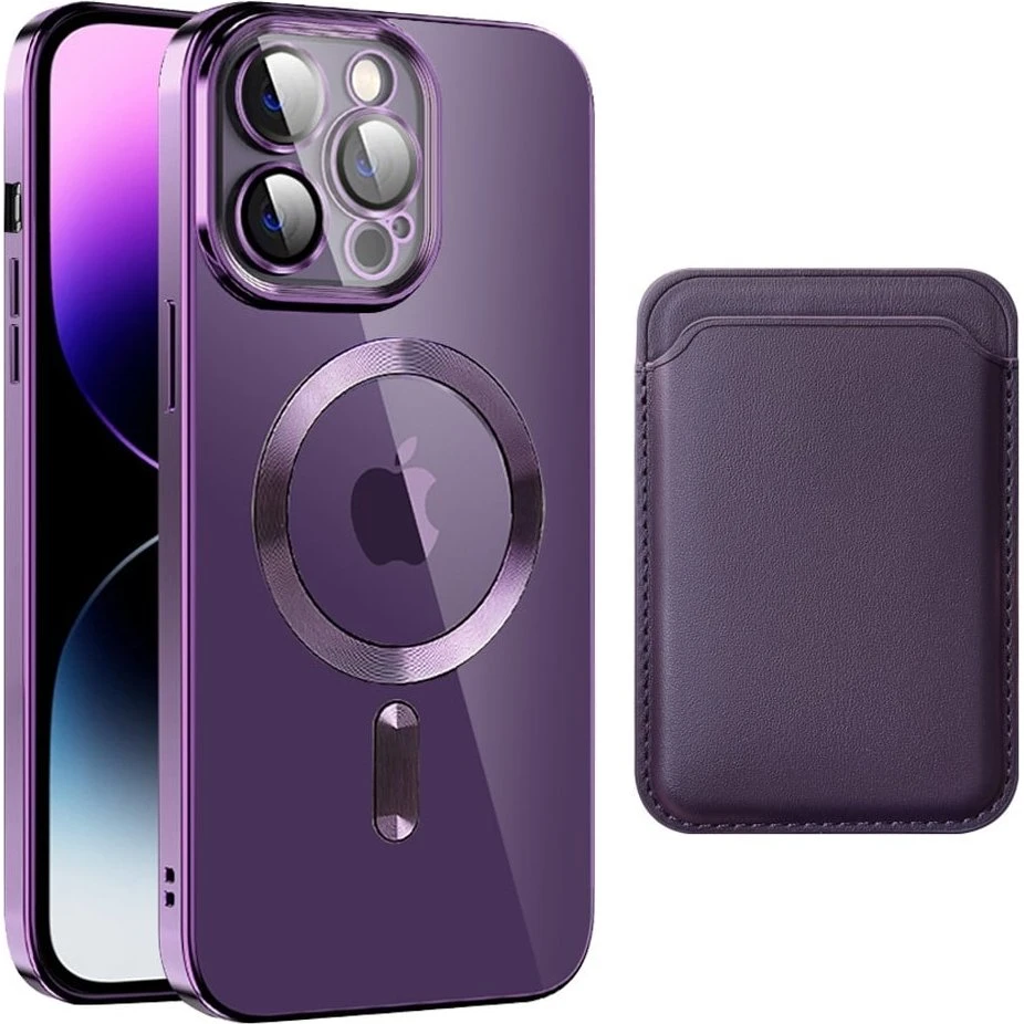 iPhone 14 Pro Max Cover med Magnetisk CD-tekstur og Kortpose - Lilla