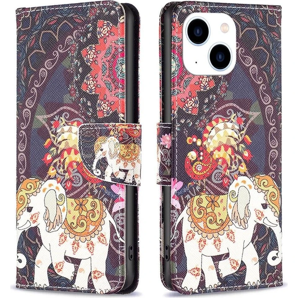 Wonderland iPhone 14 Flip Etui - Blomst og Elefant