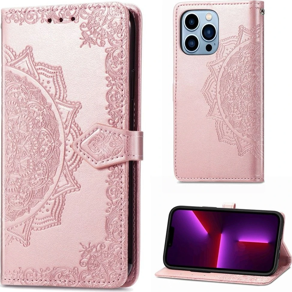 Mandala iPhone 13 Pro Max læderetui - Pink