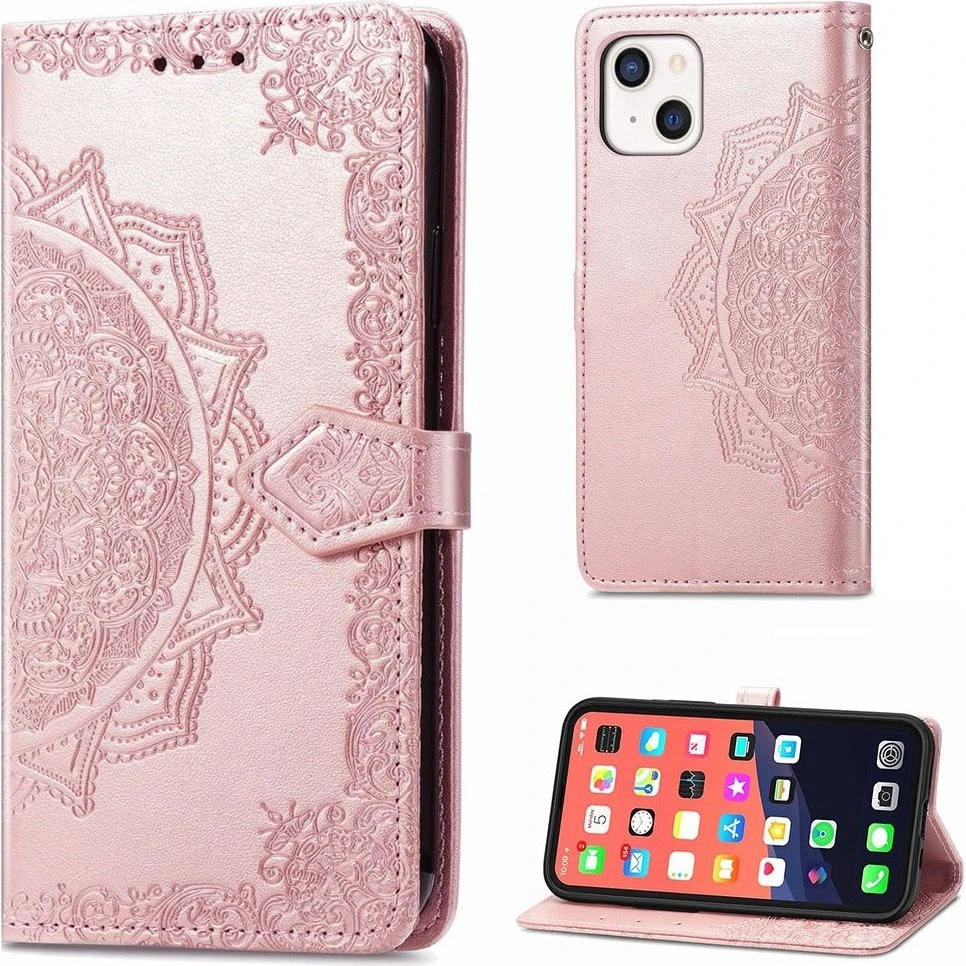 Mandala iPhone 13 Mini læderetui - Pink
