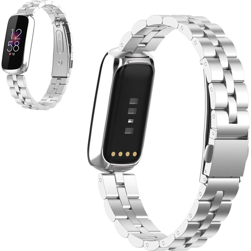 Fitbit Luxe urrem med tre perler i rustfrit stål - Sølv