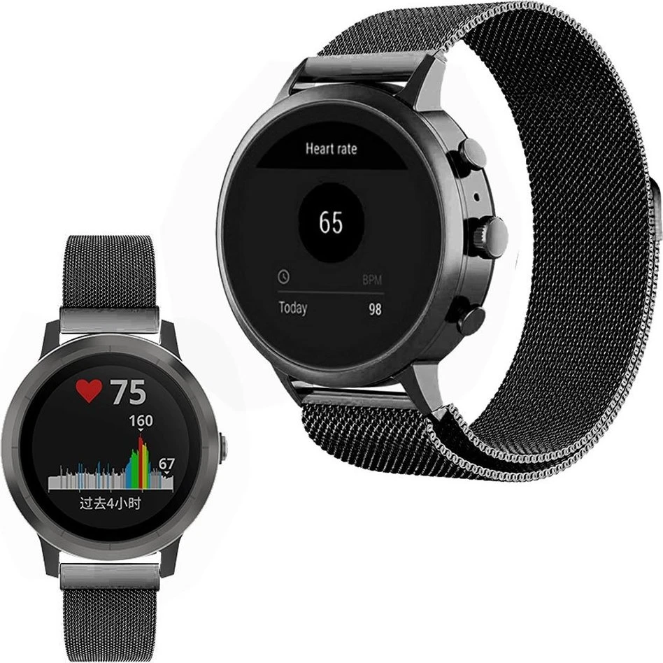 Garmin Vivoactive 4S Urrem i Sort Rustfrit Stål (115-205mm)