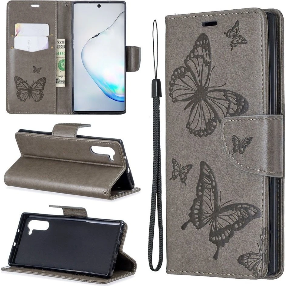 Butterfly Samsung Galaxy Note 10 etui - Grå