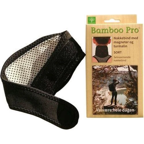 Bamboo Pro Nakkebind Sort m. 5 Magneter og Turmalin