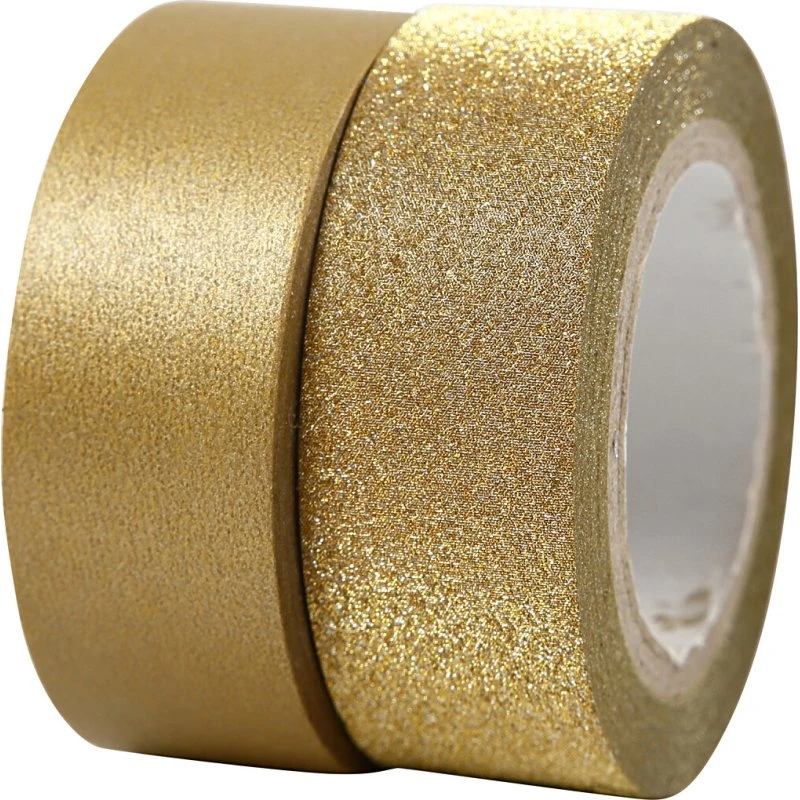 Guld designtape 15 mm – 1x masking (10 m) + 1x glitter (7 m)
