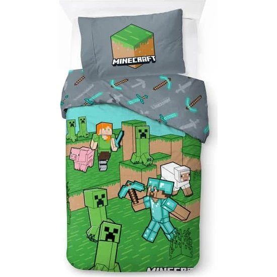 Minecraft Animals and Mobs Sengetøj 140x200 cm - 100% Bomuld