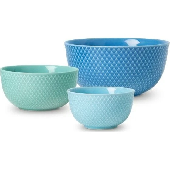 Lyngby Porcelæn Rhombe Color skålesæt, 3 stk. - Blå