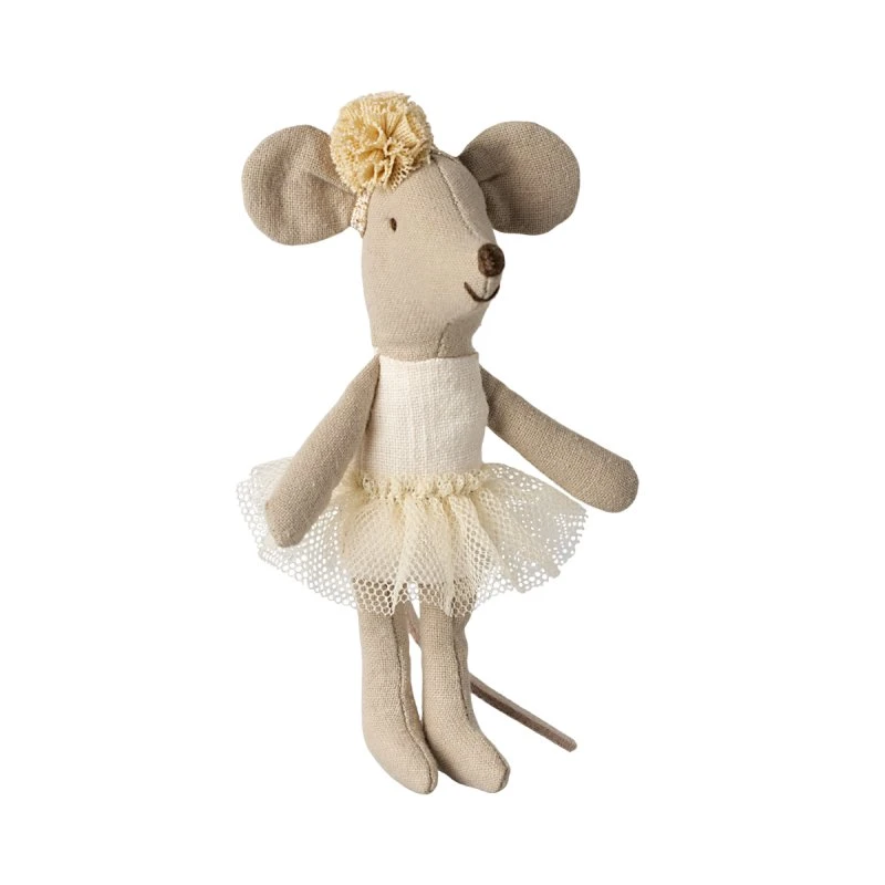 Maileg Ballerinamus Lillesøster - Råhvid kjole - 10 cm
