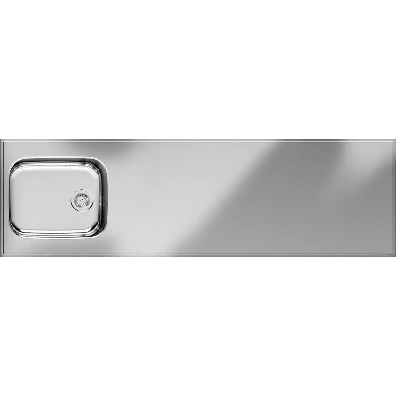 Purus Basic F stålbord med vask, 200x60 cm, rustfrit stål
