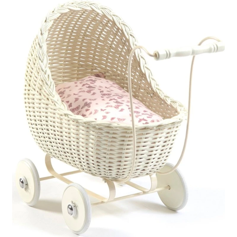 Smallstuff håndlavet dukkevogn i flettet off-white