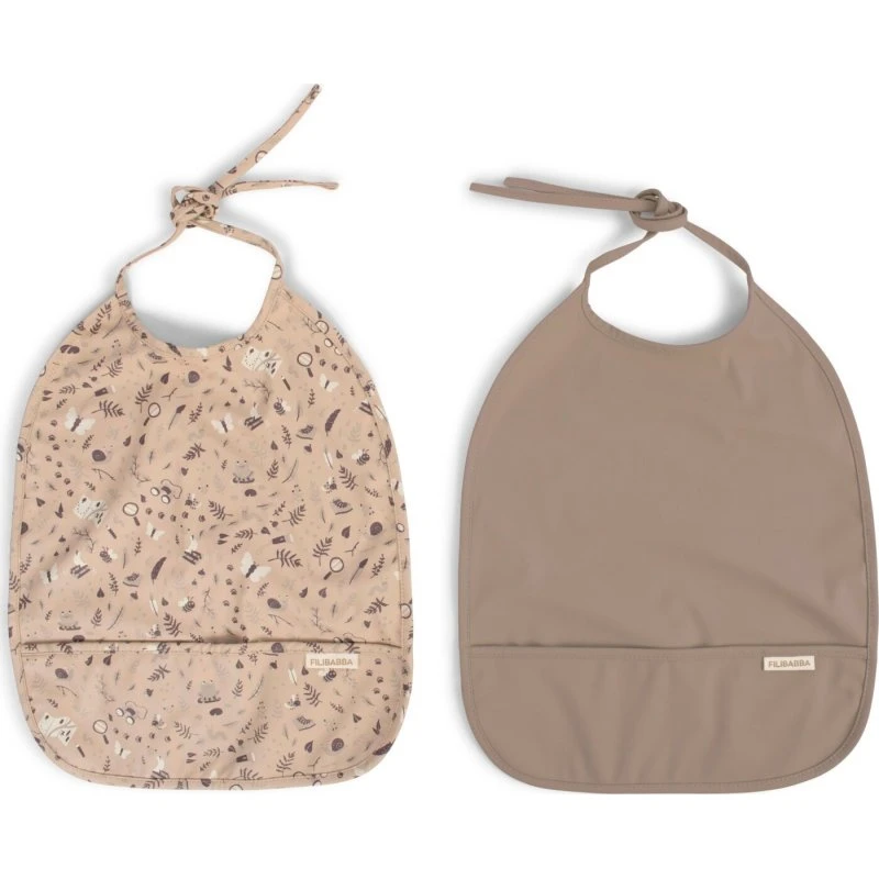 Filibabba Hagesmæk 2-pak med bindebånd - Little Wonders/Warm Grey