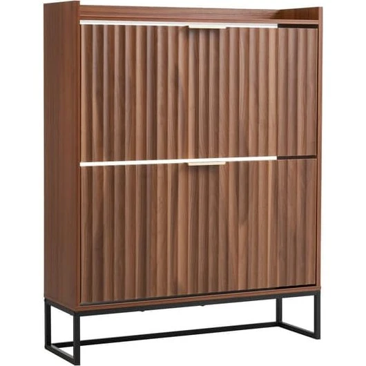 Skoskab i Mid-Century design med riflet front - Valnød