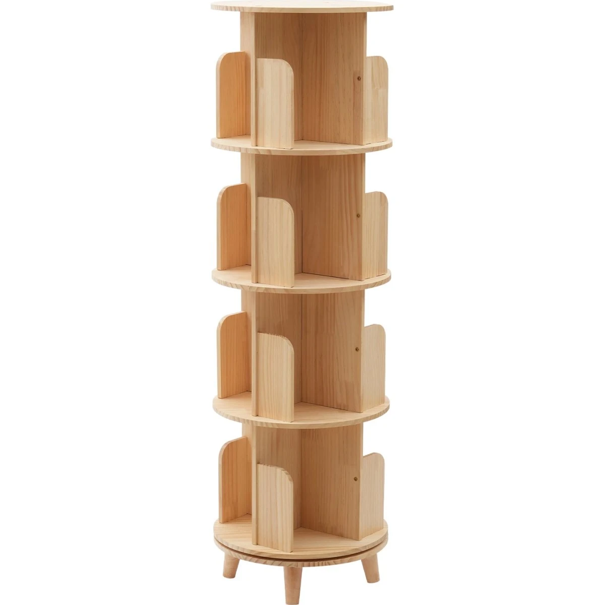 Roterbar bogreol i massiv fyr – 4 hylder – 360° funktion
