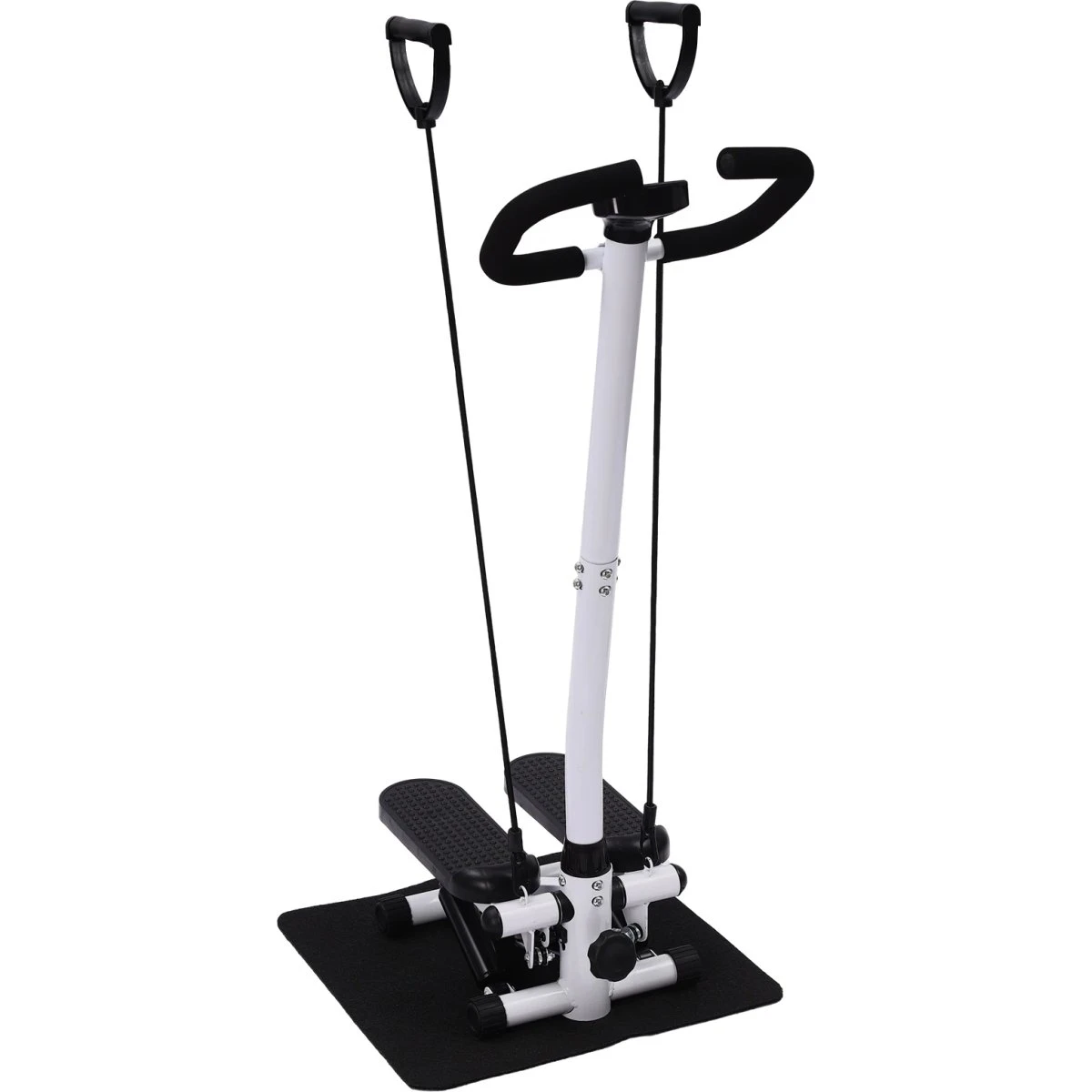 Steppilaite Fitness Stepper med håndtag og elastikbånd, Sort
