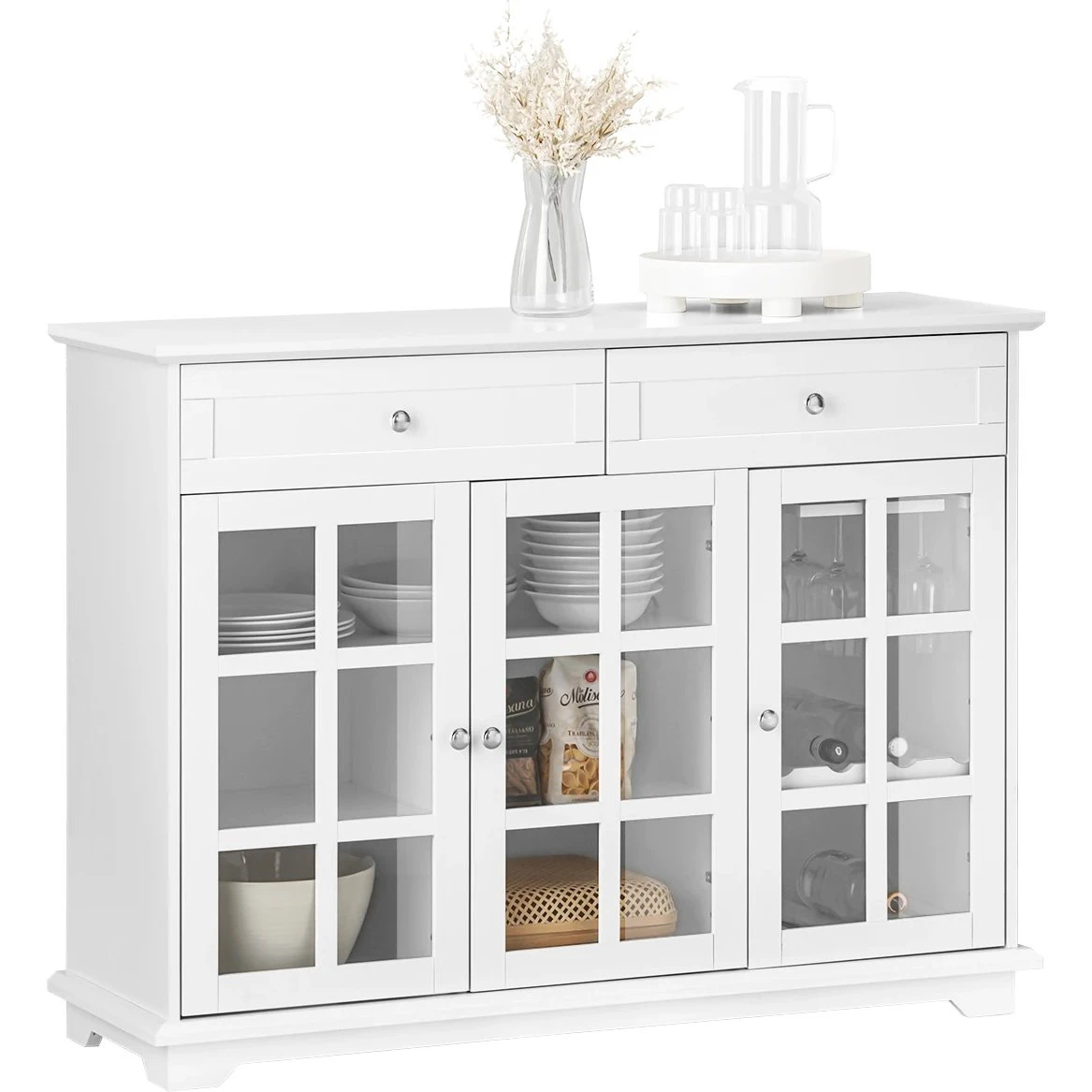FSB77-W Hvid opbevaringsbænk med glaslåger - 119x90x40 cm