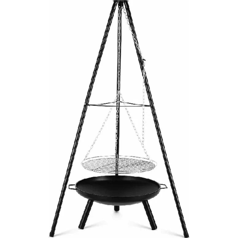 Emaljeret 3-benet grill med støbejernsdele og justerbar rist, 152 cm