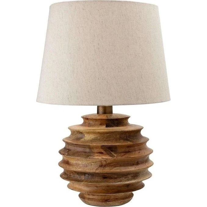 Svale Bordlampe i Mangotræ med Bomuldsskærm