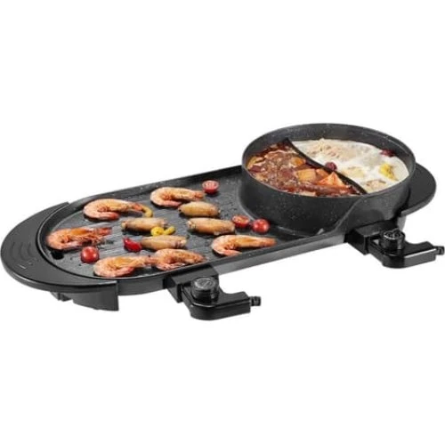 2-i-1 Hot Pot med Grill, 2200W Elektrisk Røgfri Grill