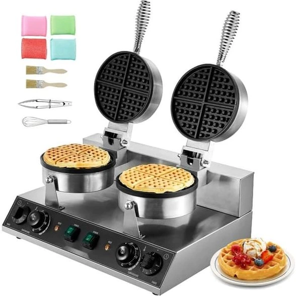 Kommerciel 2-hovedet vaffelmaskine, 2460W, rund non-stick