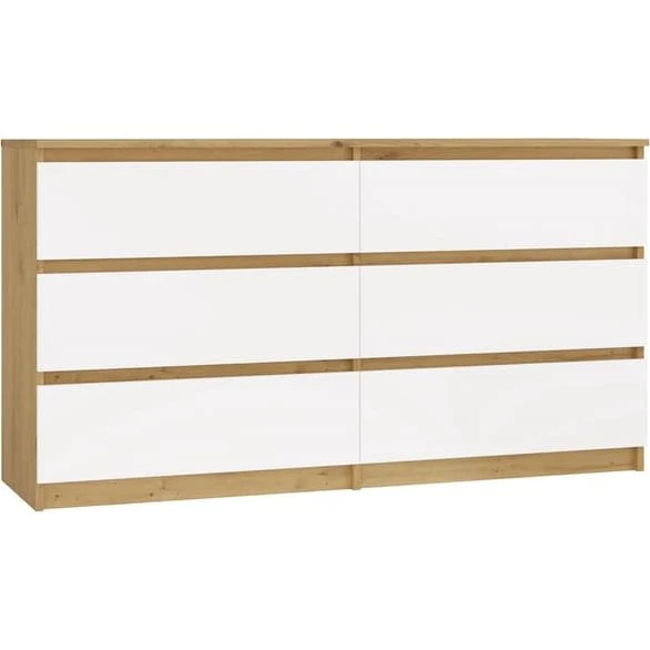Malwa M6 140 Kommode - 6 skuffer i eg og hvid (138x40x75 cm)