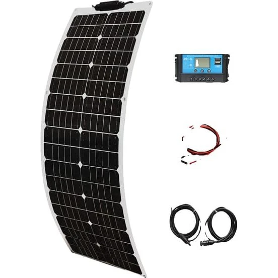 Monokrystallinsk fleksibelt solcellepanel sæt, 12V 50W