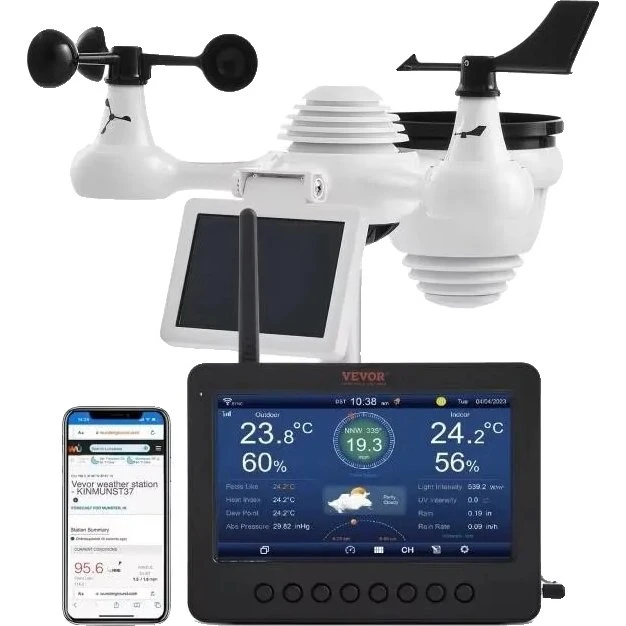 VEVOR Trådløs Vejrstation 7-i-1 med 7" TFT Skærm YT60233