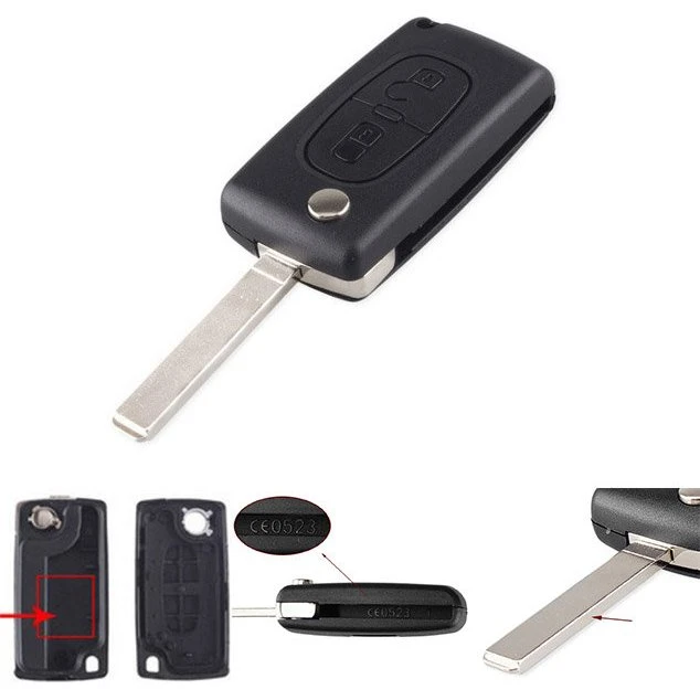 Peugeot Flip nøglekasse 2-knapper CE0523 VA2 - Sort