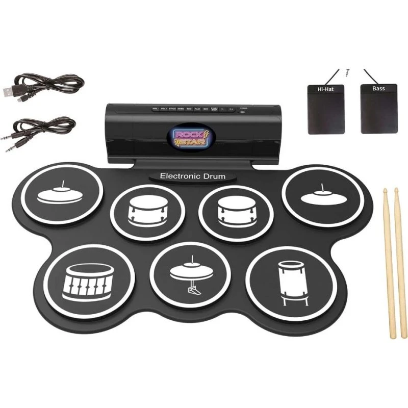 Sammenfoldeligt Elektrisk Trommesæt Deluxe (7 trommer)