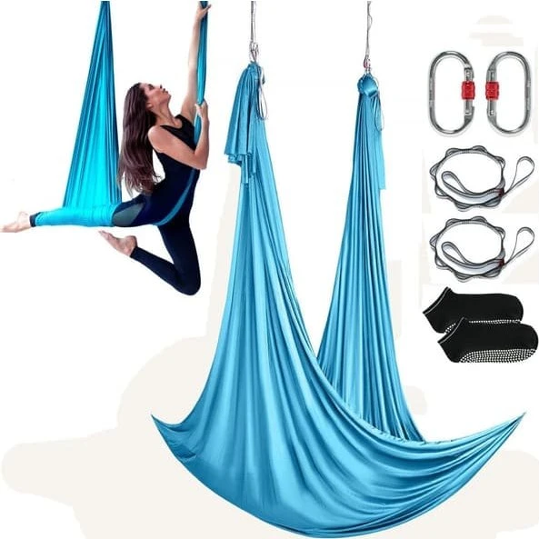 Aerial Yoga Hængekøje & Gynge, 5,5m, Blå - Starter Kit
