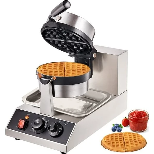 Kommerciel rund vaffelmaskine 1300W, roterbar & non-stick