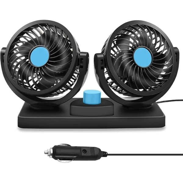 12V Bilventilator med dobbelt hoved og 360-graders rotation