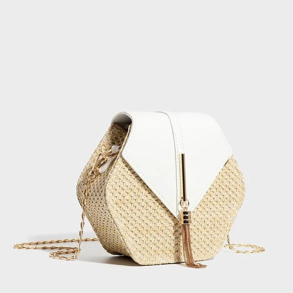 Dame Crossbody Taske i Strå og PU-læder