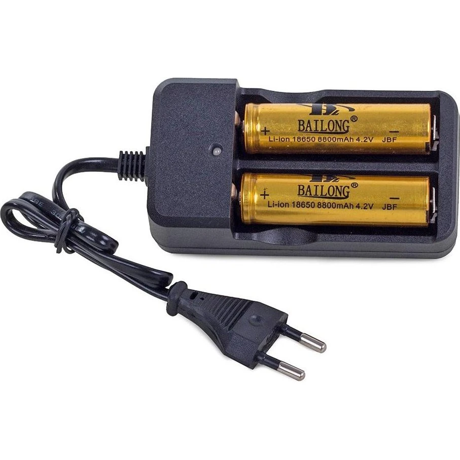 2x Batterioplader til 14500, 16340, 18650, 26650 og 32650 Li-ion
