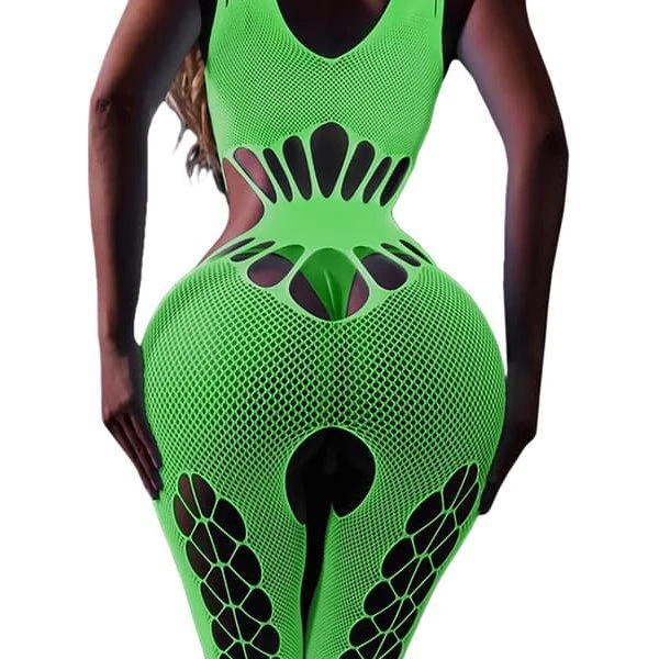 EL241 Glow in the Dark Mesh Bodystocking - Neongrøn, Universal S/XL