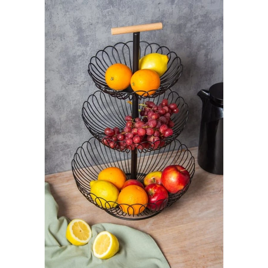BRUNBESTE 3-lags frugttallerkenskurv BB-3438, sort metal
