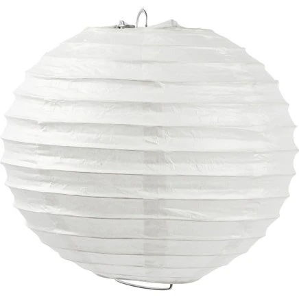 Rispapirlampe rund 35 cm – hvid med metalstativ