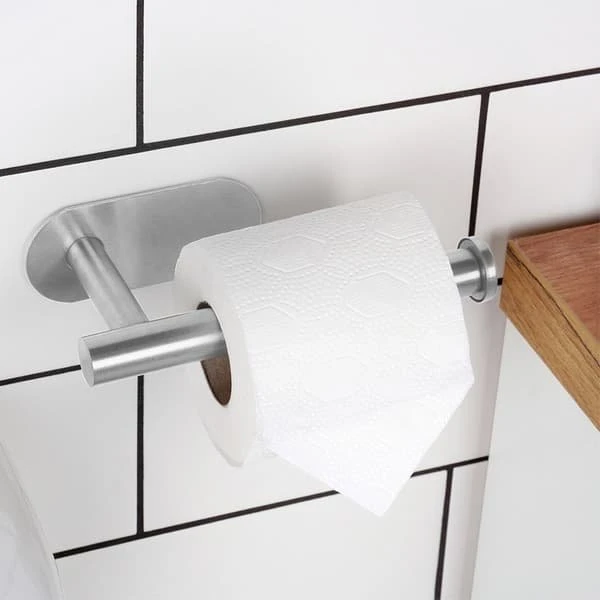 Selvklæbende toiletpapirholder i rustfrit stål, sølv