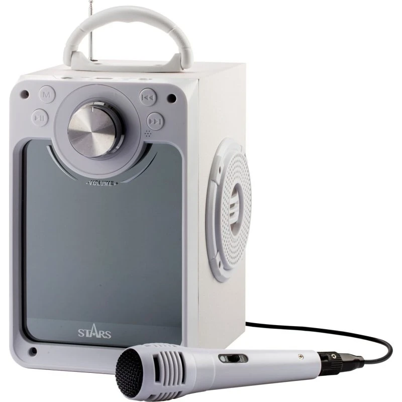 Stars Karaoke-maskine med mikrofon, Bluetooth & lyseffekter - hvid