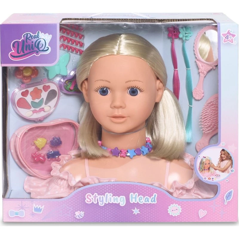 Real UniQ Blond frisør- og sminkehoved med tilbehør