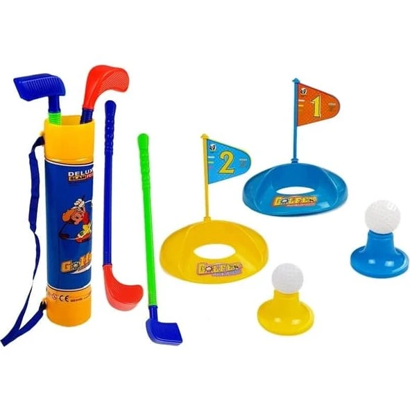 Mini golfset til børn, 10 dele med køller og flagbaser