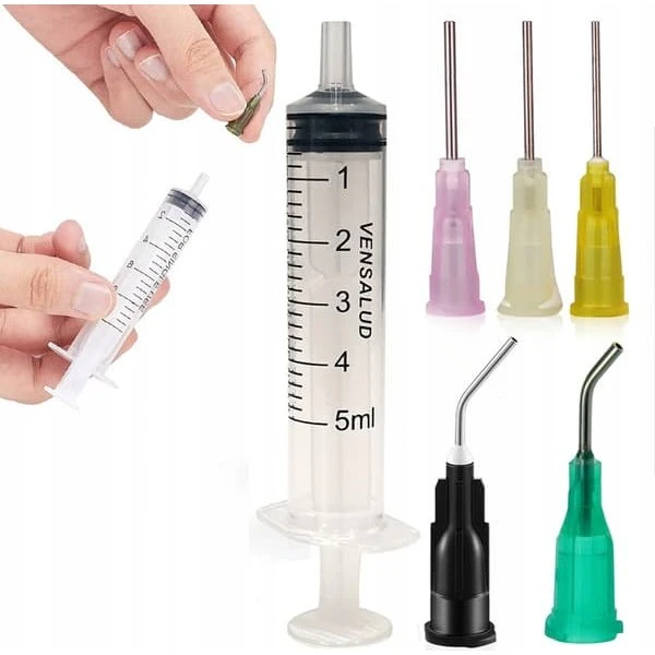 5 ml Luer-lock dispensersprøjte med 5 nålesæt til lim og gel