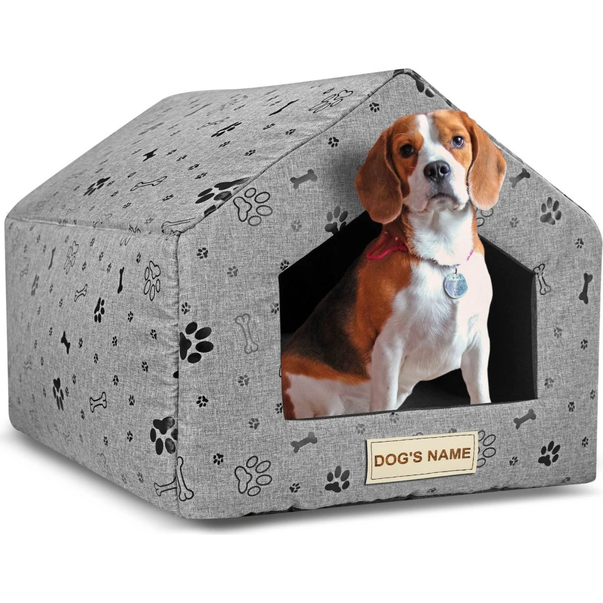 Personliggjort hundehus 50x40 cm - Grå med sorte poter