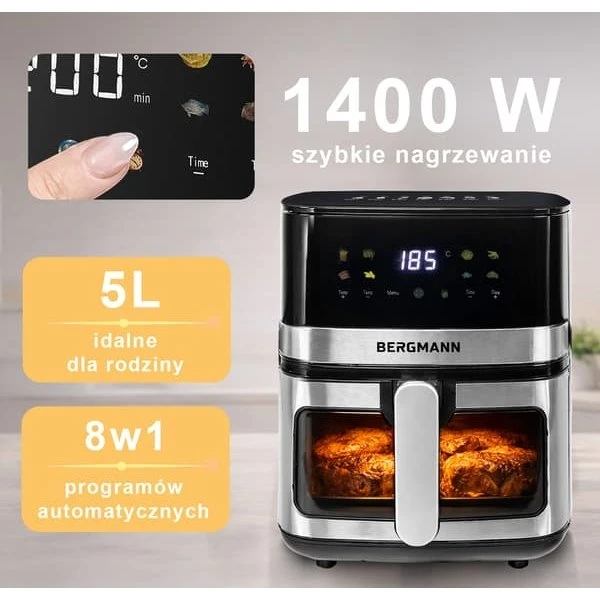 Bergmann YA Air Fryer 5L 1400W - Friturkande med varmeluft