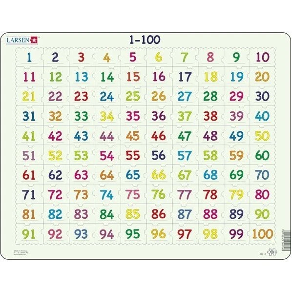 Larsen Puslespil 1-100 – 100 brikker (Lær at tælle)