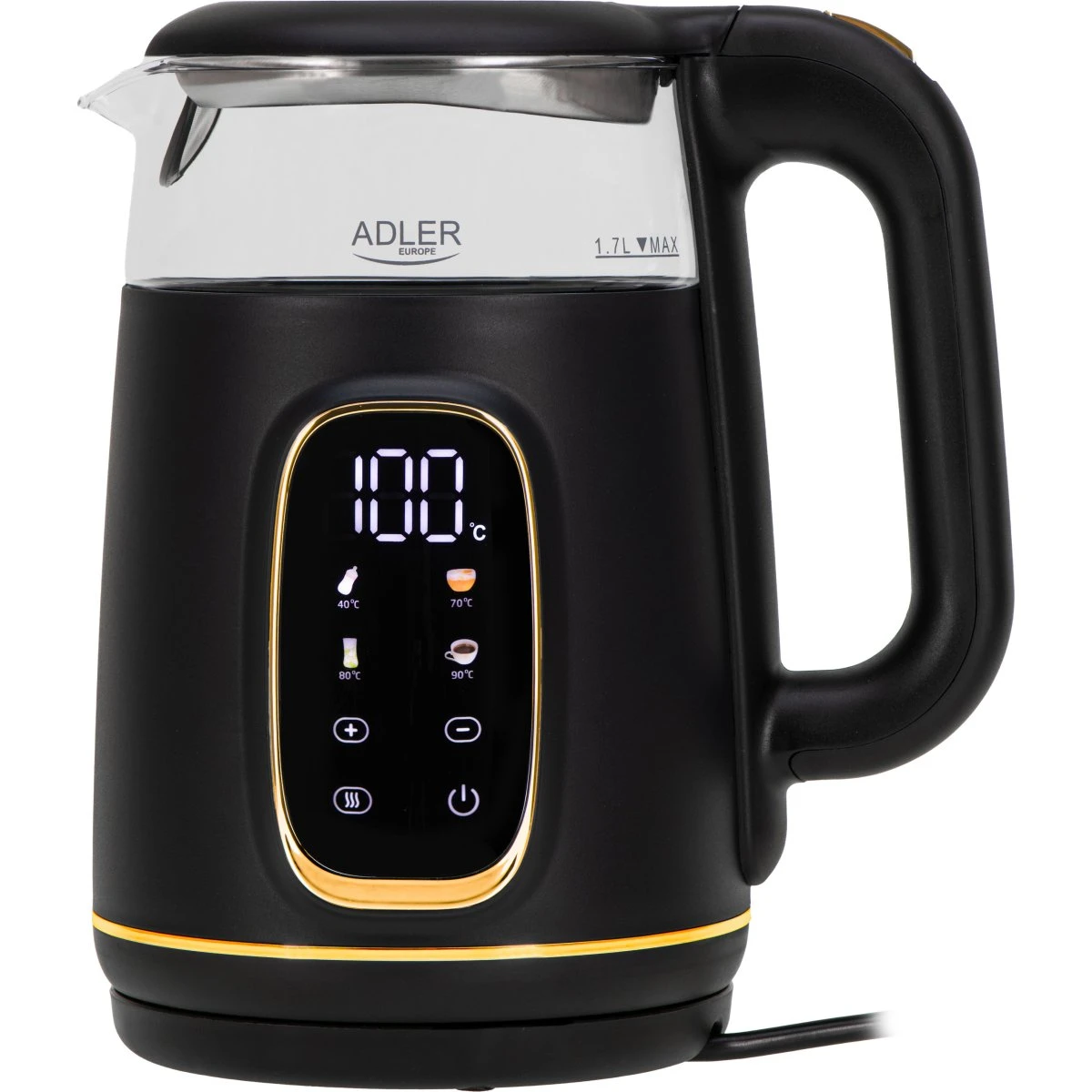 Adler AD 1305BG Elektrisk Glas Elkedel - 1,7L, Sort/Guld